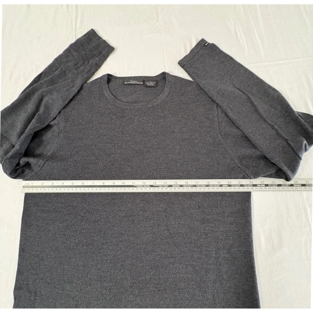 Guess Mens L Charcoal Gray 100% Italian Merino Wool Crewneck Sweater
